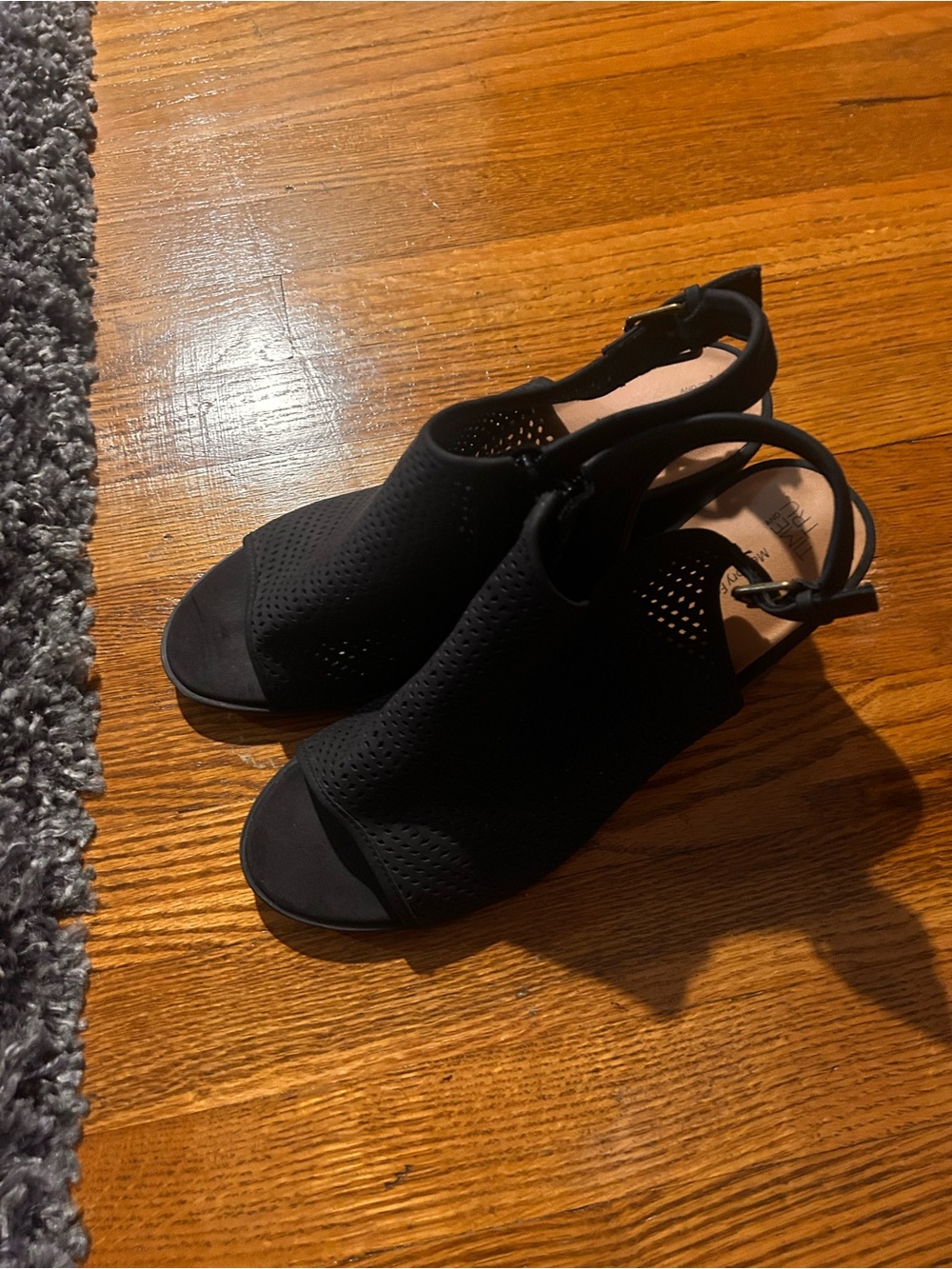 Time and Tru Black Perforated Slingback Sandals